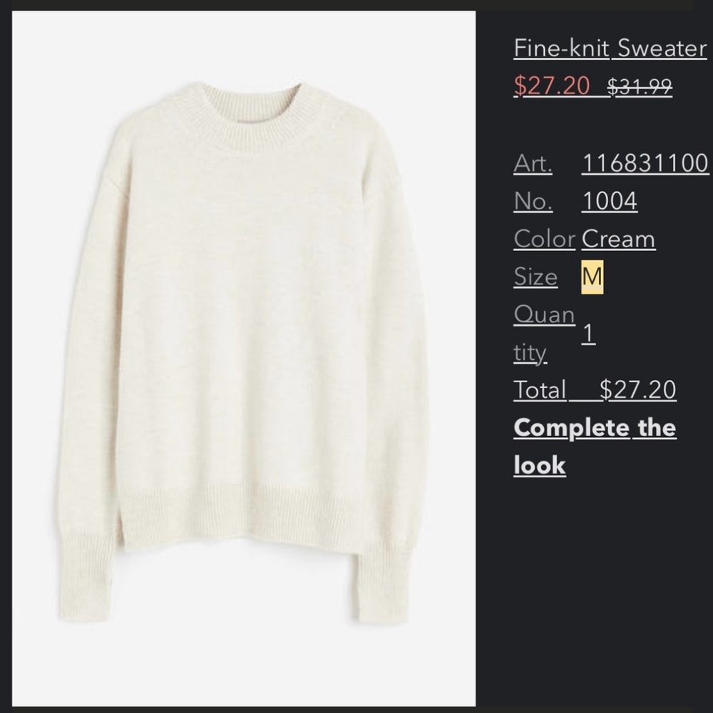 H&M Fine-knit Cream Sweater
